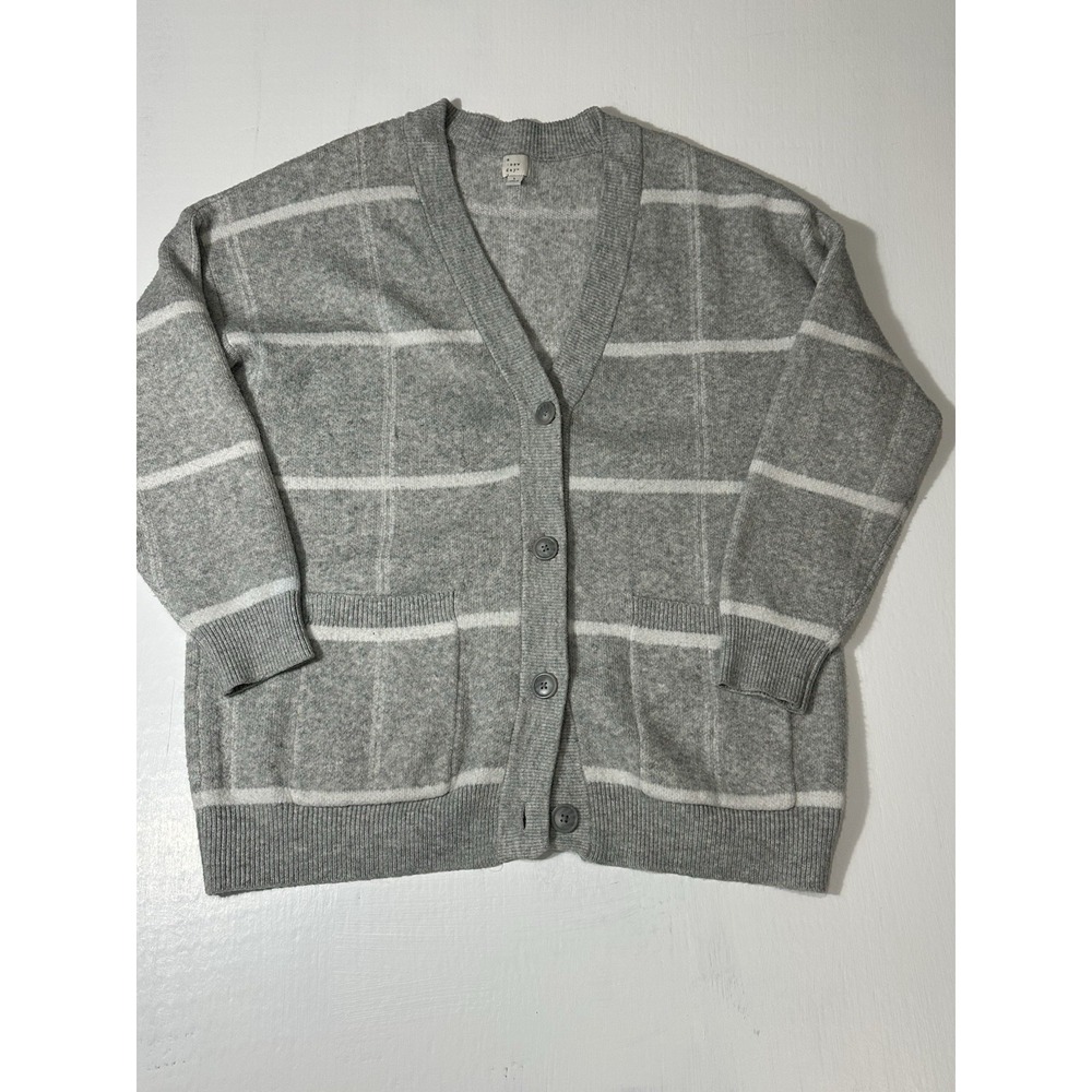 A New Day Women's Gray/White laid chunky Knit Cardigan Pockets Size Large
